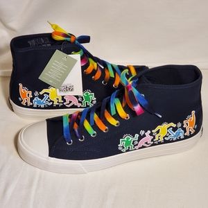 Mens 12 Keith Haring Cotton Canvas Shoes Sneakers Hi tops Black Tie Dye H&M HM